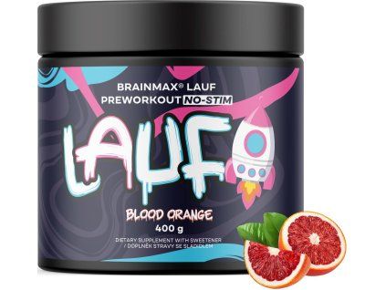 BrainMax LAUF® Preworkout, bez kofeínu, červený pomaranč, 400 g