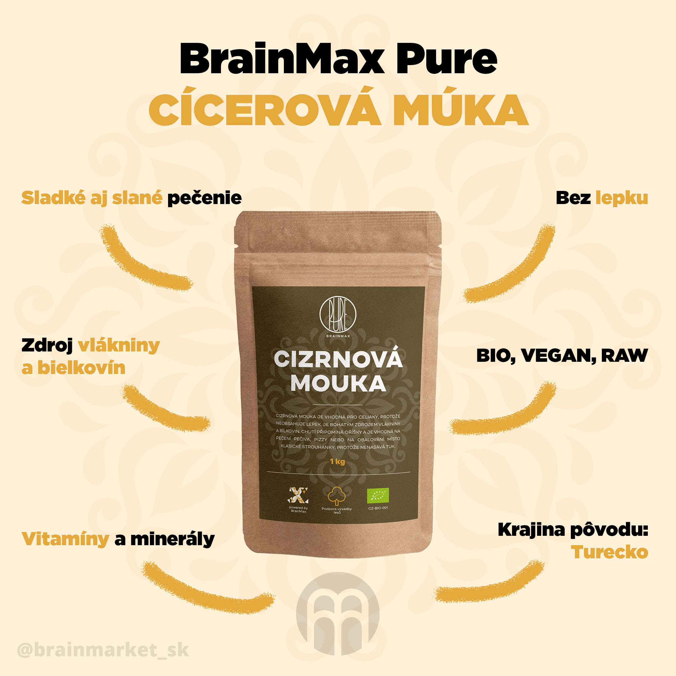 Brainmax Pure Cícerová BIO múka 1 kg - BrainMarket.cz