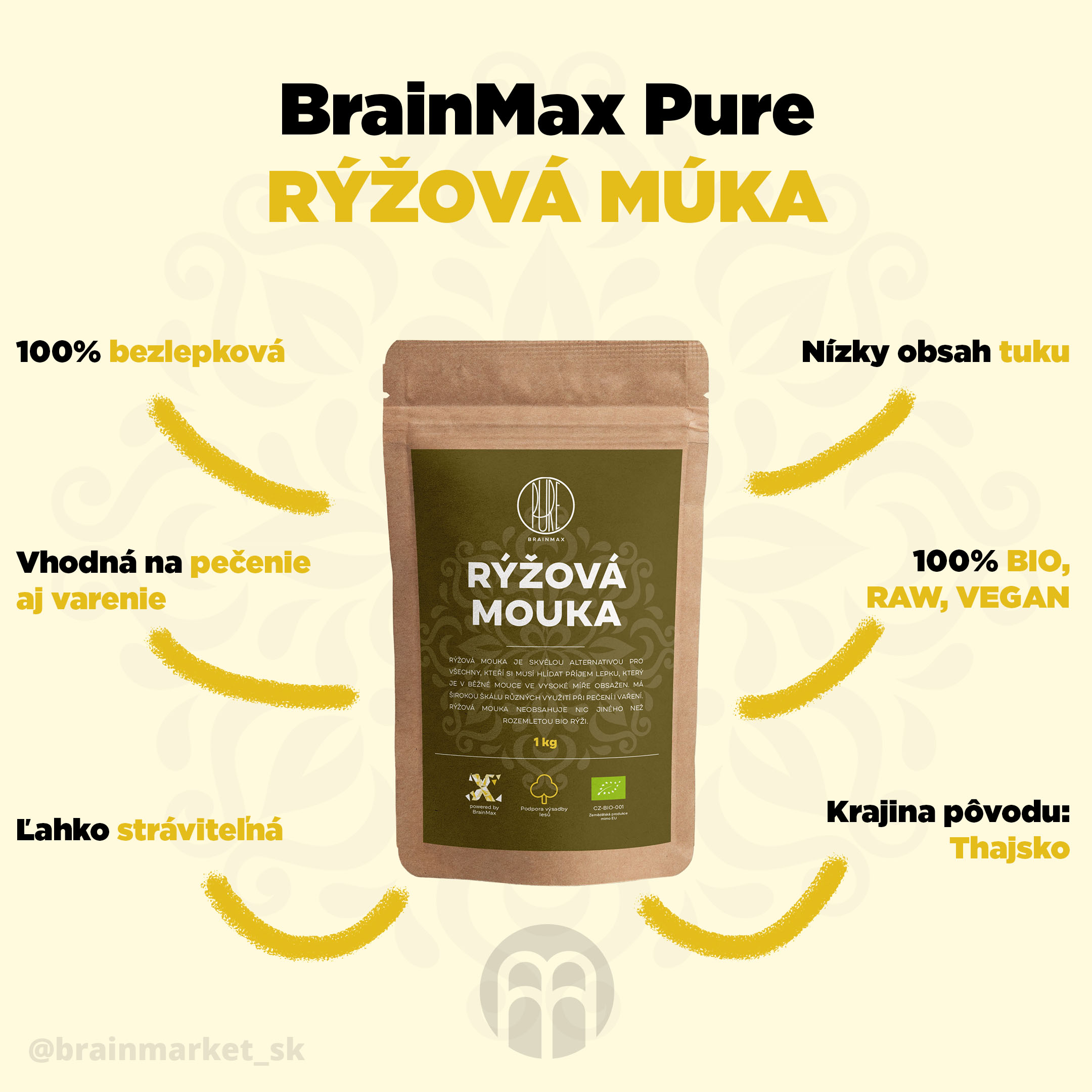 Brainmax Pure Ryžová BIO múka 1 kg - BrainMarket.cz