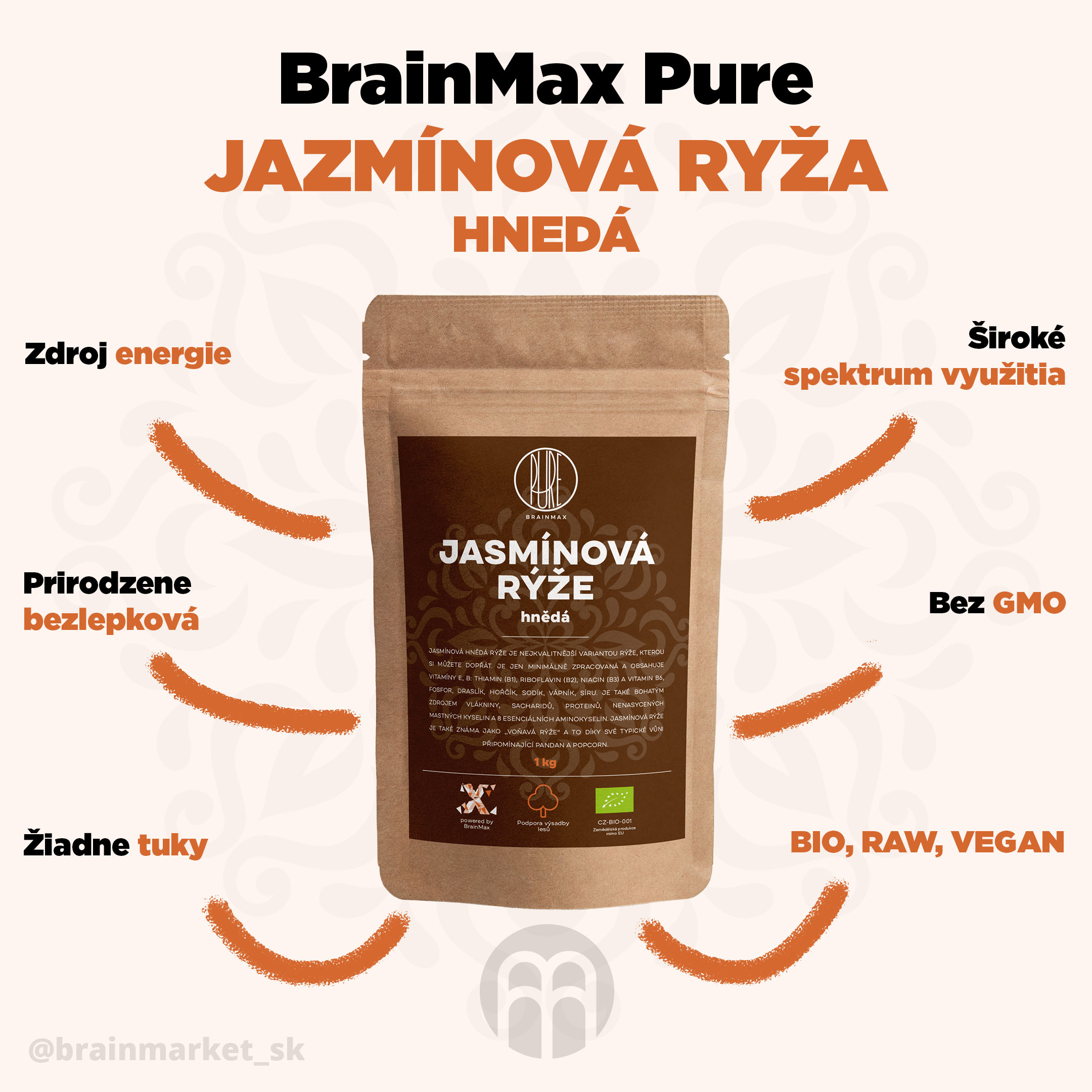 Brainmax Pure Ryža - hnedá, Jasmínová BIO, 1kg
