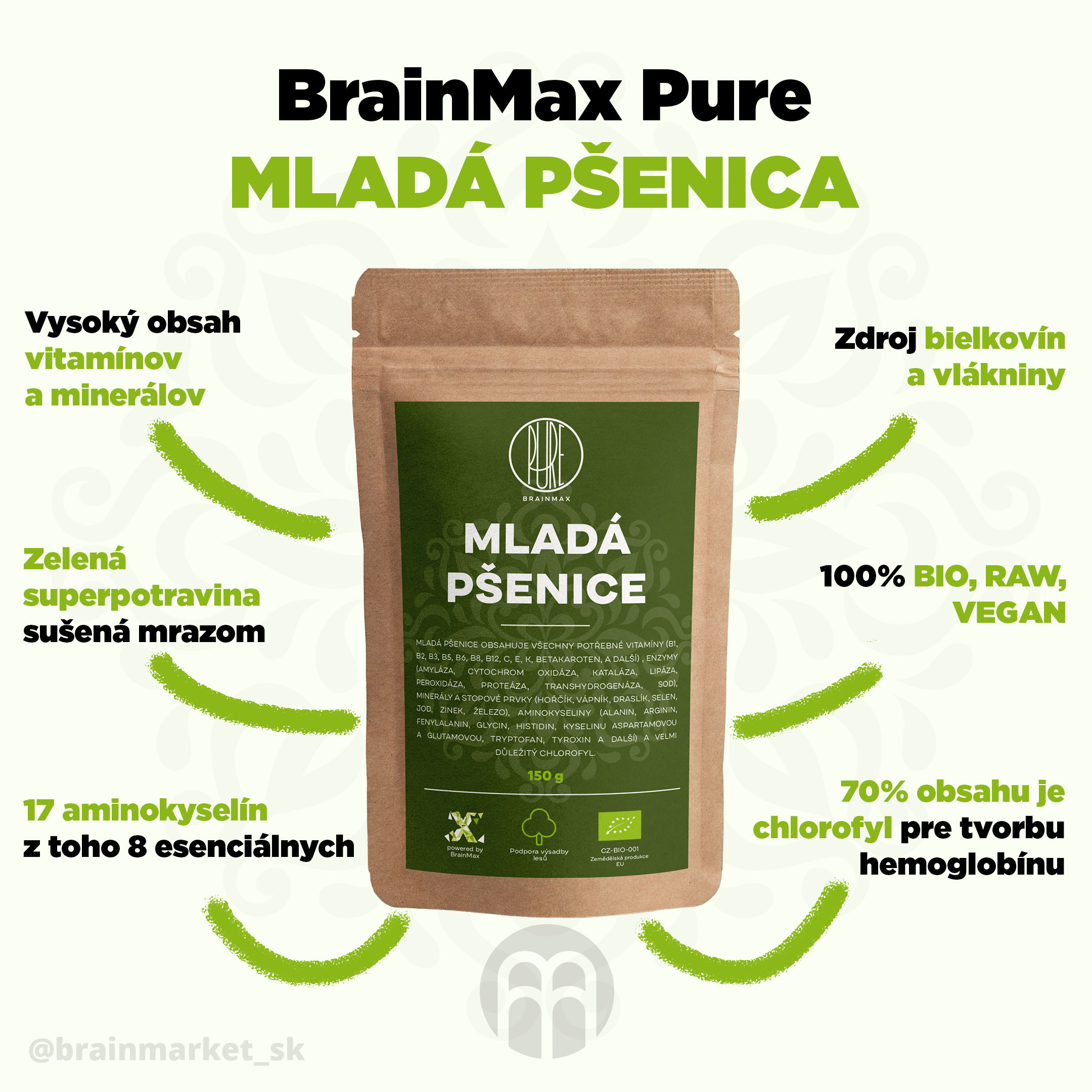 Brainmax Pure Mladá pšenica BIO - BrainMarket.cz