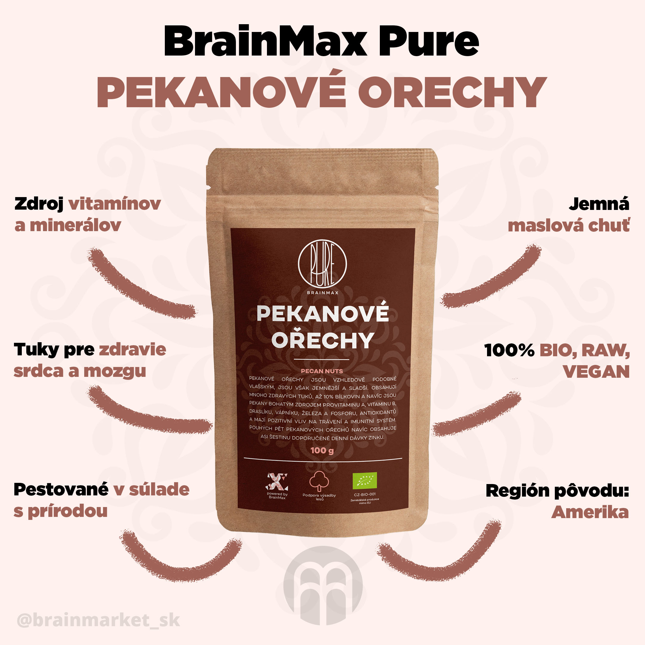 Brainmax Pure pekanové orechy BIO - BrainMarket.cz