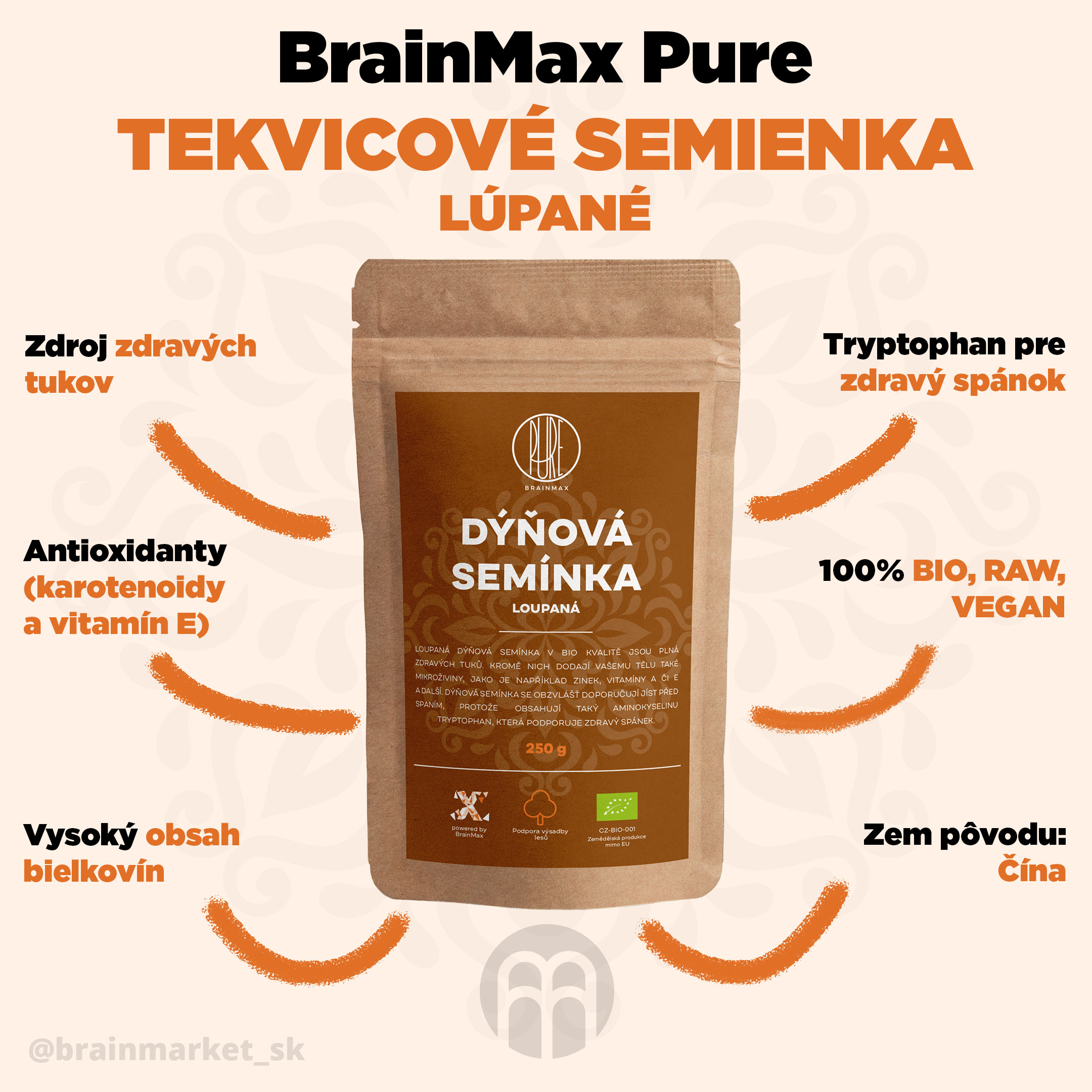 Brainmax Pure Tekvicové semienka - BrainMarket.cz