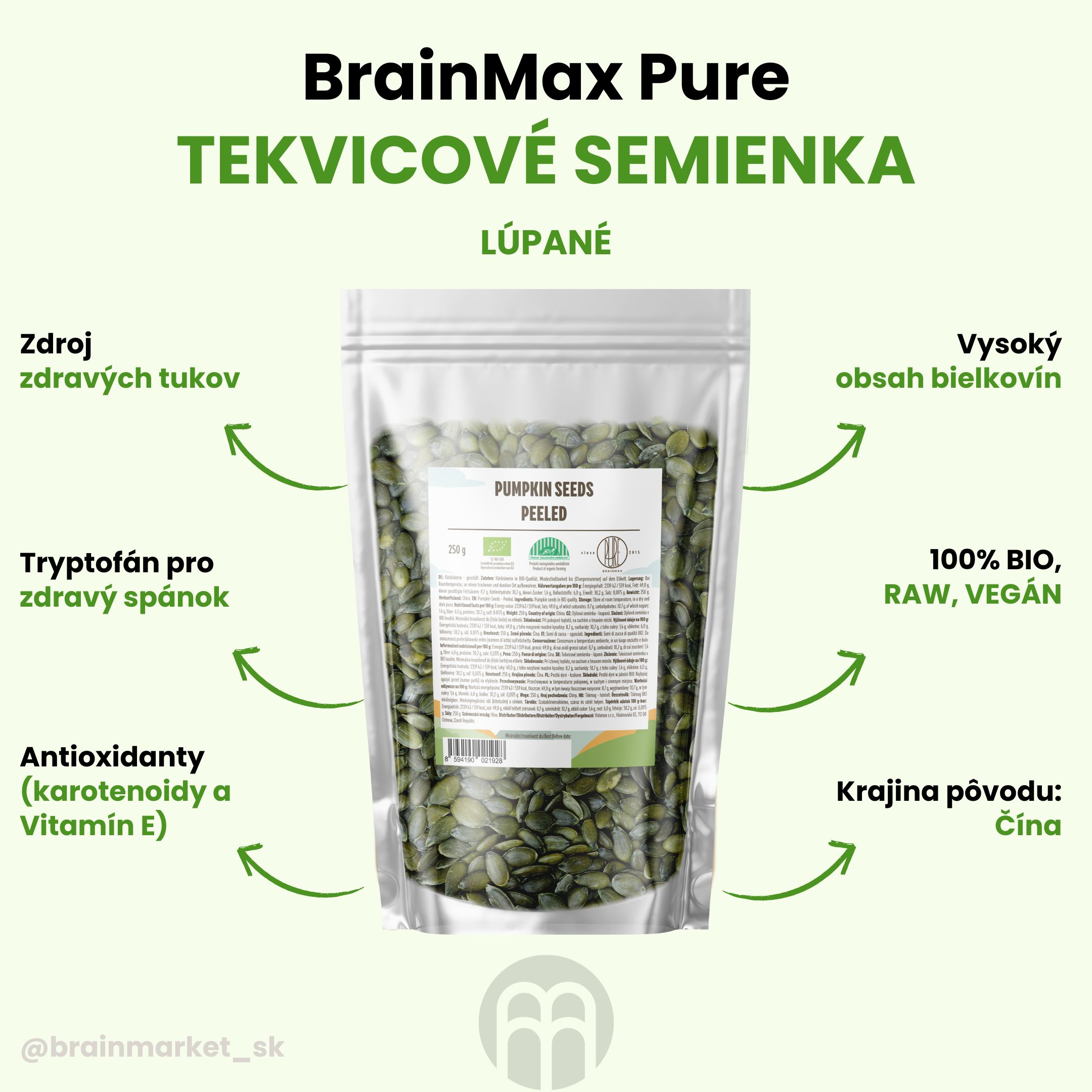 Brainmax Pure Tekvicové semienka - BrainMarket.cz