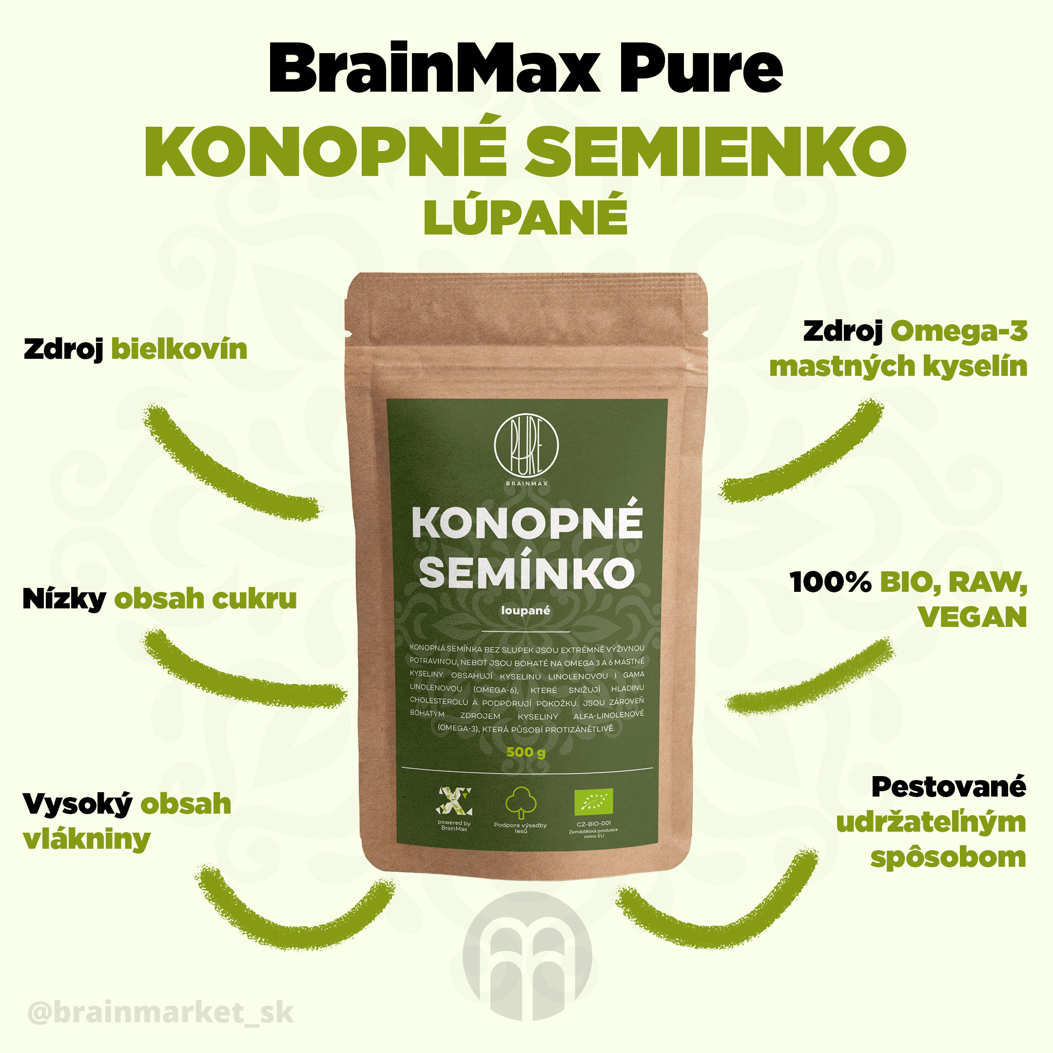 Brainmax Pure Konopné semienko lúpané BIO - BrainMarket.cz