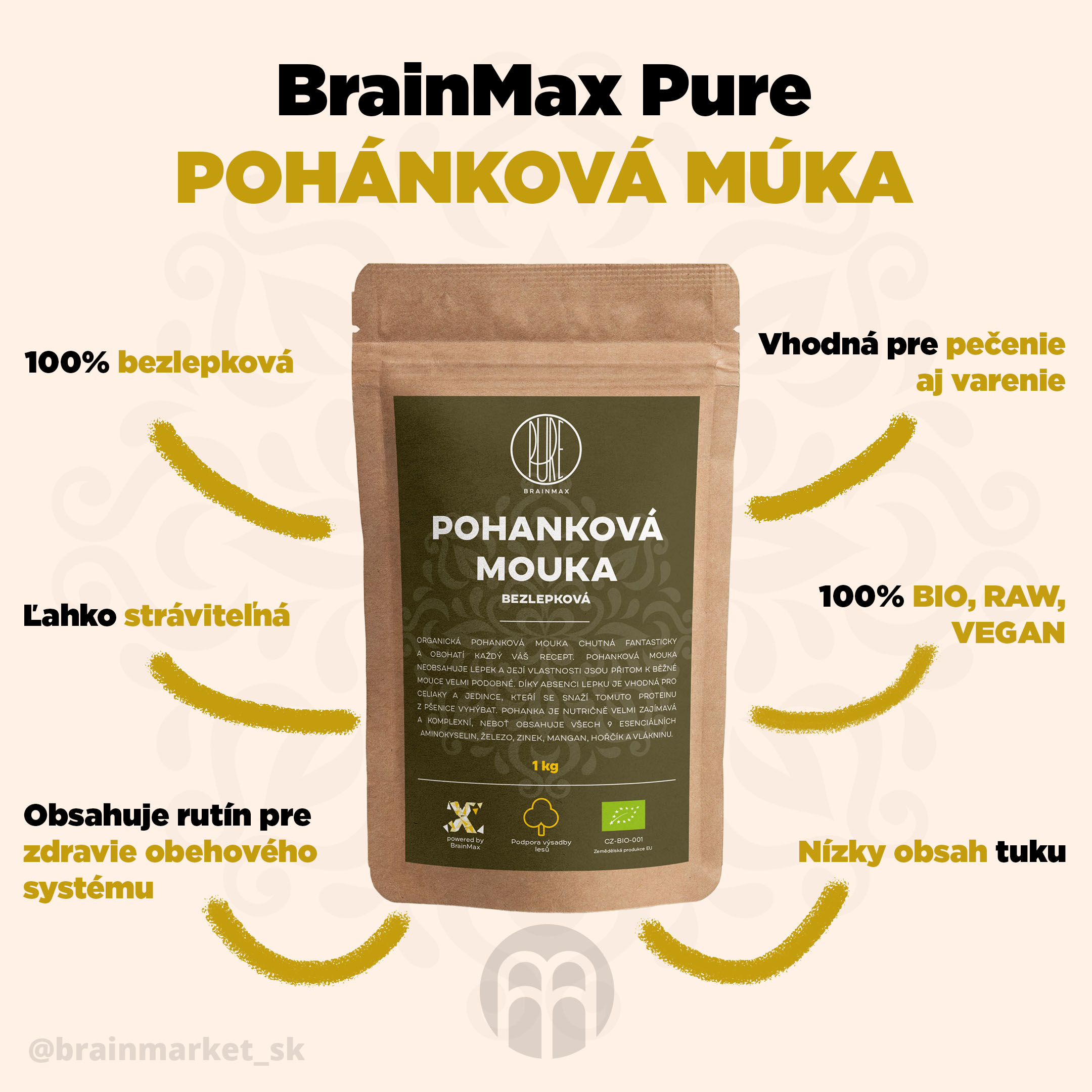 Brainmax Pure Pohánková múka BIO - BrainMarket.cz