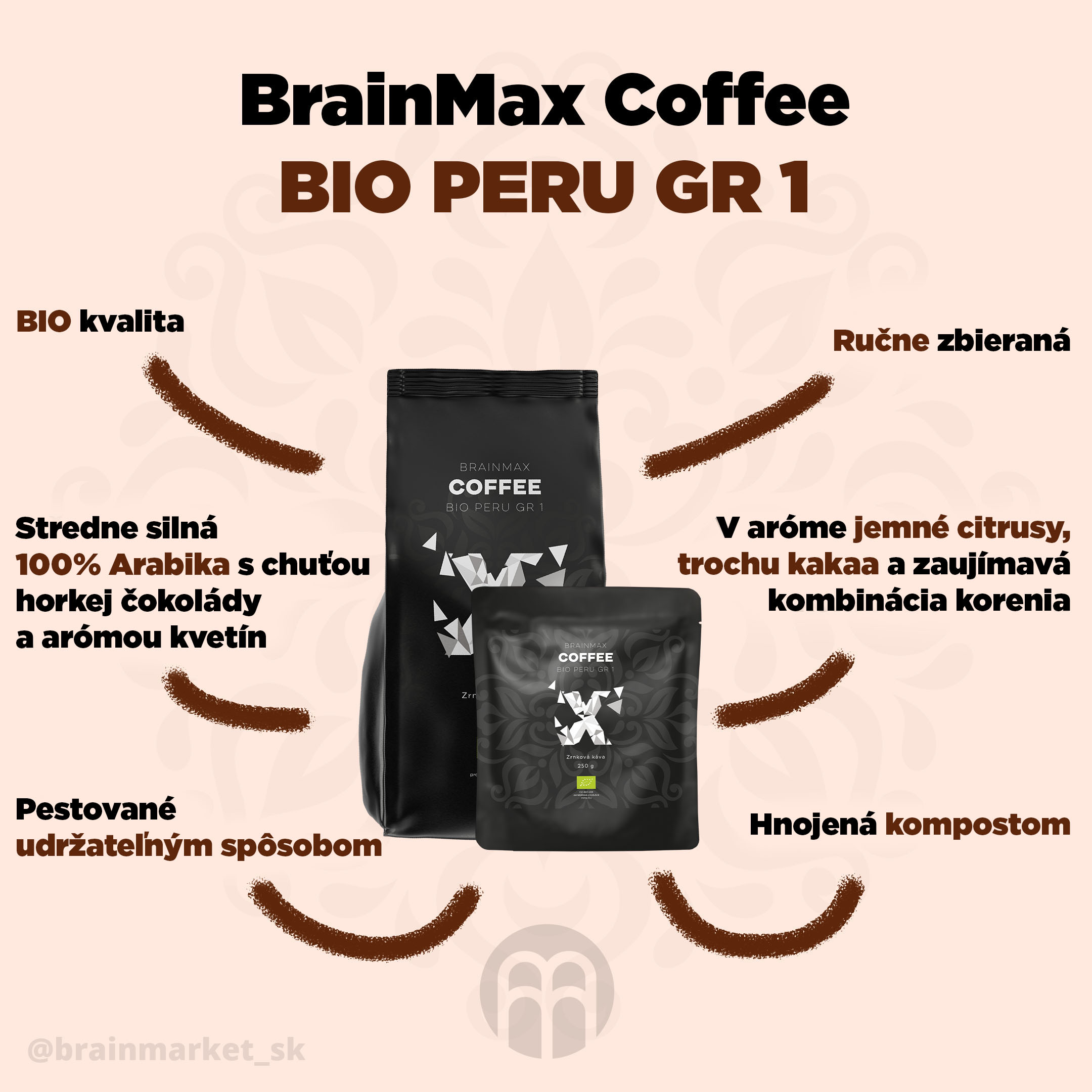 Brainmax Coffee - Káva Peru Grade 1 BIO, 1kg