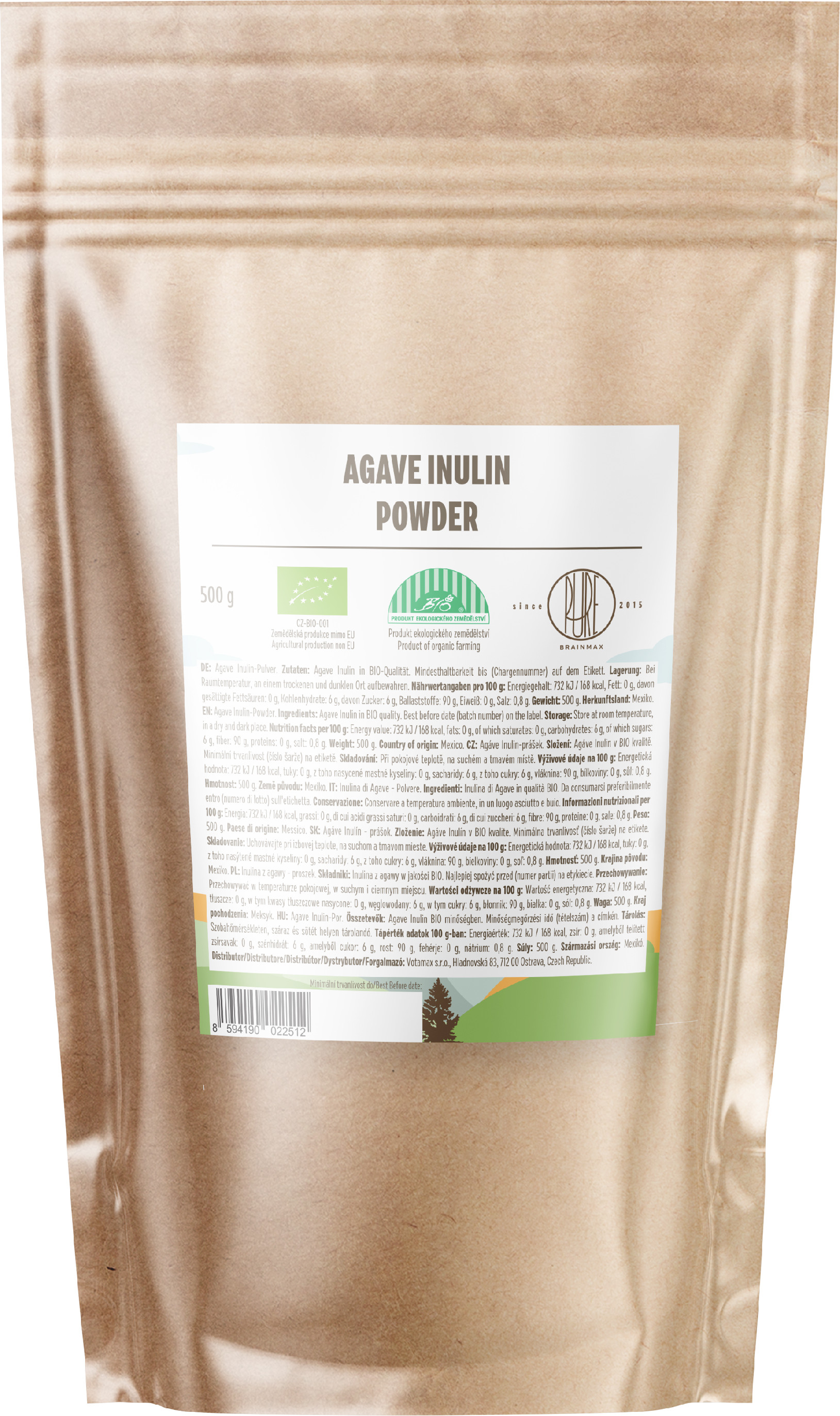 Brainmax Pure Agáve Inulín BIO, 500 g - BrainMarket.cz